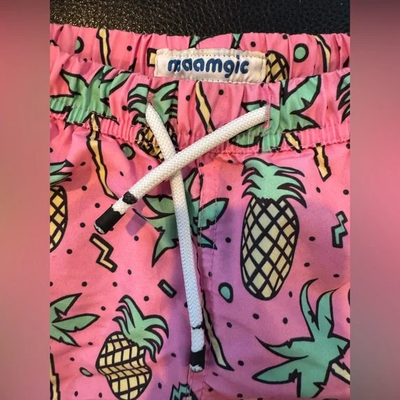 2T Boys Maamgic Hot Pink Pineapple and Palm Tree Fashion Swim Trunks - Picture 4 of 6